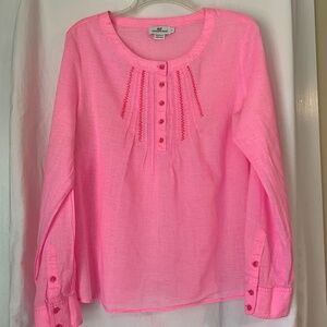 Vineyard Vines hot pink long sleeved blouse with pin tuck bodice